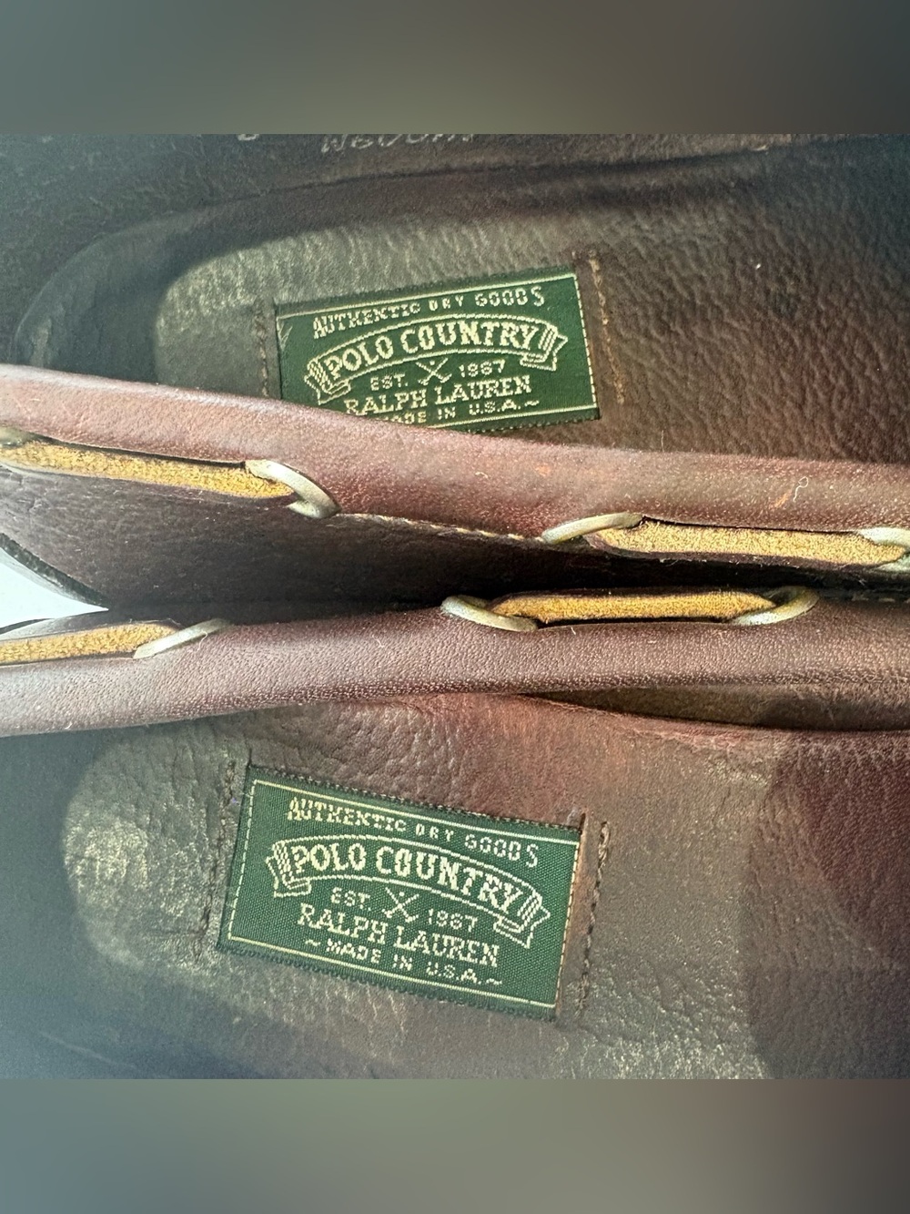 Vintage Polo Country Ralph Lauren Women 8 B Brown Leather Boat Shoes Made USA - Picture 3 of 9